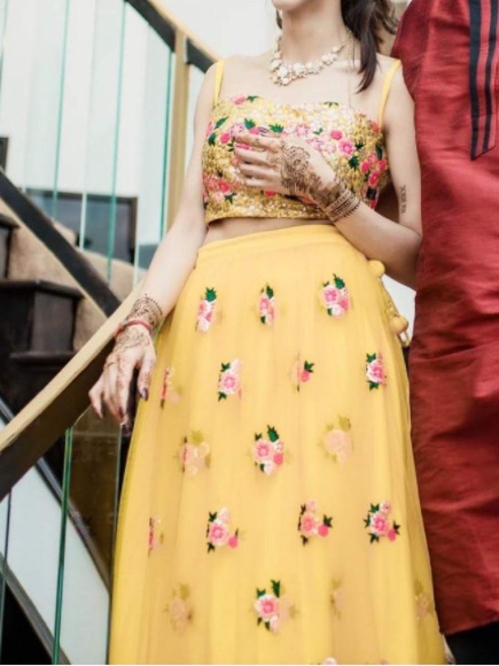 Yellow Floral Embroidered lehenga
